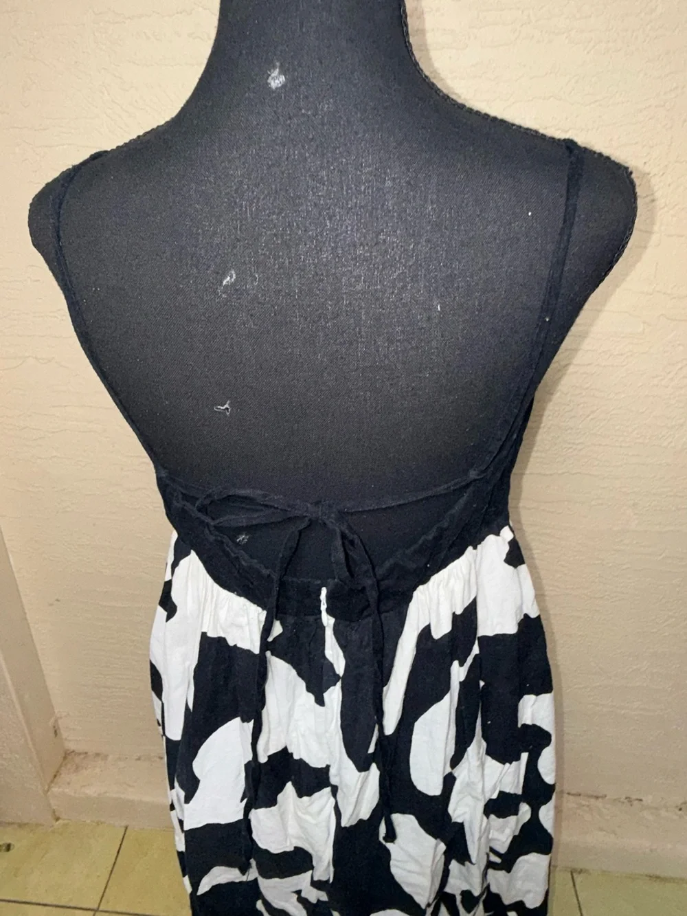 Abercrombie & Fitch LT Linen Maxi Dress Black White Tie Back Resort Coastal Chic